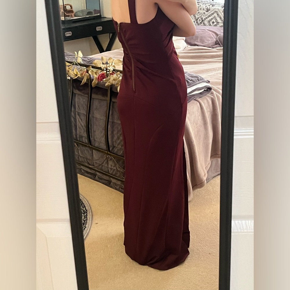 Burgundy “Emerald Sundae” thigh slit prom dress - Picture 3 of 16